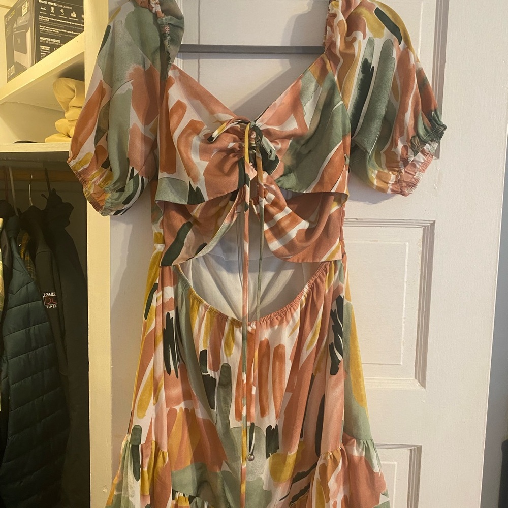 Orange Ruffled Tiered Sundress with Puff Sleeves